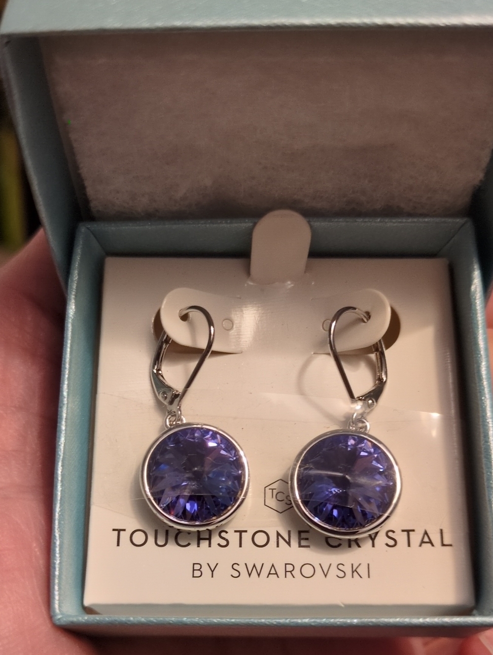 Swarovski Purple Crystal Drop Earrings with Lever-Back